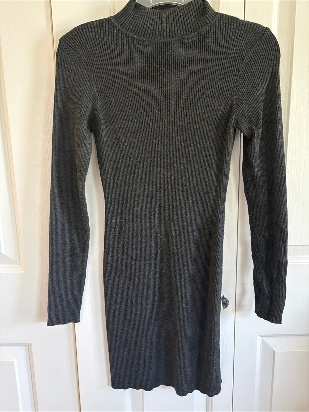 Windsor Ribbed Mock Neck Midi Dress - Charcoal Gray